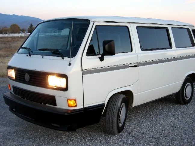 White vintage Volkswagen Vanagon